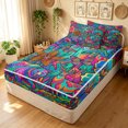 thumbnail image 1 of Manfei Hippie Bear Deer Zipper Twin Comforter Sets with Fitted Sheet and 2 Pillowcases, Tribal Flower Floral Zipper Bedding Set, Red Navy, Black Reversible, 4pcs, 1 of 7
