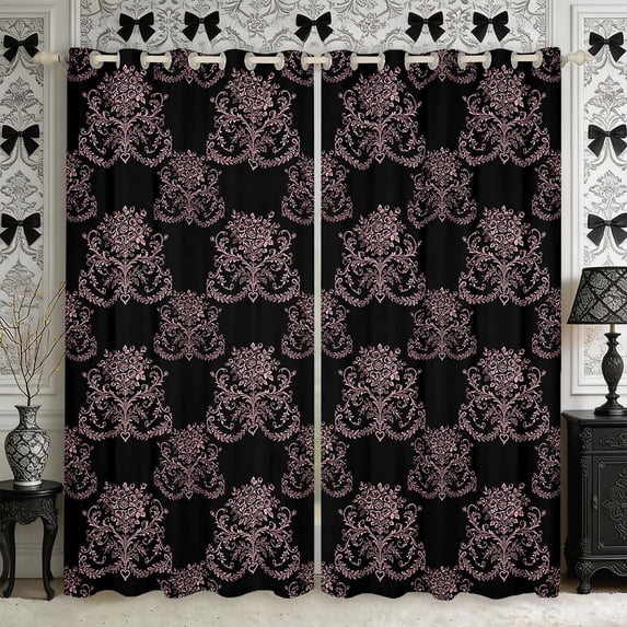 Manfei Hippie Damask Blackout Curtains,Exotic Style Window Curtains Pack of 2 (38x45 Each)