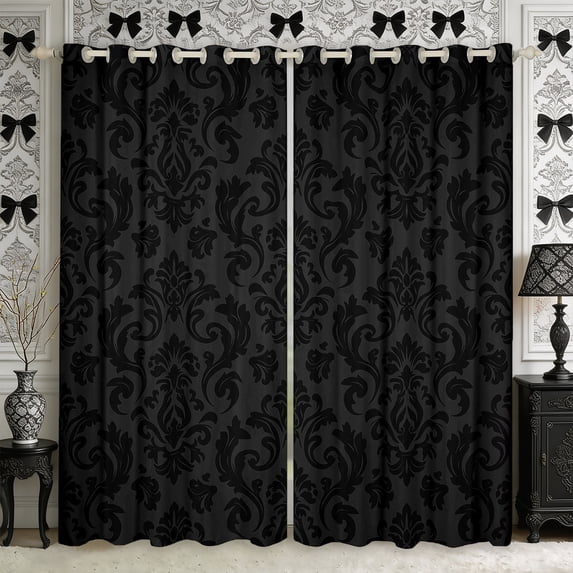 Manfei Hippie Damask Curtains and Drapes Pack of 2 (52x63 Each),Exotic Style Black Out Curtains