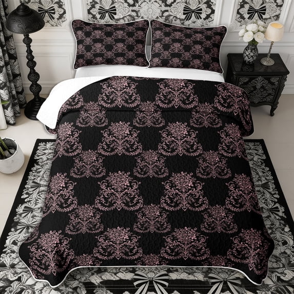 Manfei Hippie Damask Quilt King 3 Pieces,Exotic Style King Coverlet Set,1 Bedspread and 2 Pillowcases
