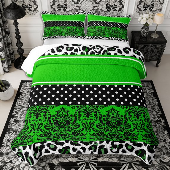 Manfei Hippie Damask Quilt King 3 Pieces,Geometric Stripes Dots King Coverlet Set,1 Bedspread and 2 Pillowcases