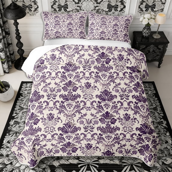 Manfei Hippie Damask Twin Quilt Set 2 Pieces,Exotic Style Twin Coverlet Set,1 Bedspread and 1 Pillowcase