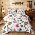thumbnail image 1 of Manfei Hippie Fishing Gear Twin Quilt Set, Outdoor Adventure Twin Coverlet Set, White, 2 Pieces, 1 Bedspread and 1 Pillowcase, 1 of 7