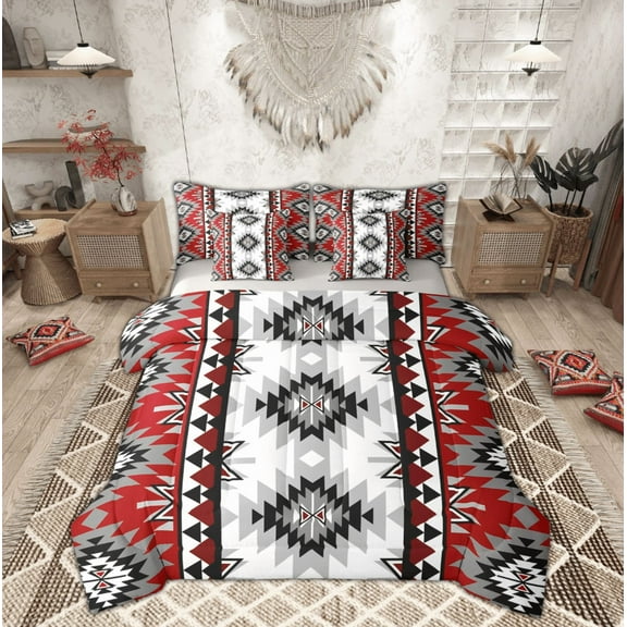 Manfei Hippie Geometric Aztec Bedding Comforter Set 7-Piece, Tribal Western Bohemian King Bedding Sets, Mandala Theme Reversible Bed Sheets, Breathable Home Decor