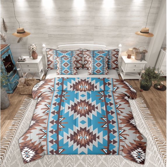 Manfei Hippie Geometric Aztec Bedding Comforter Set 7pcs, Tribal Western Bohemian Queen Bedding Sets, Mandala Theme Reversible Queen Sheet Sets, Lightweight Room Decor