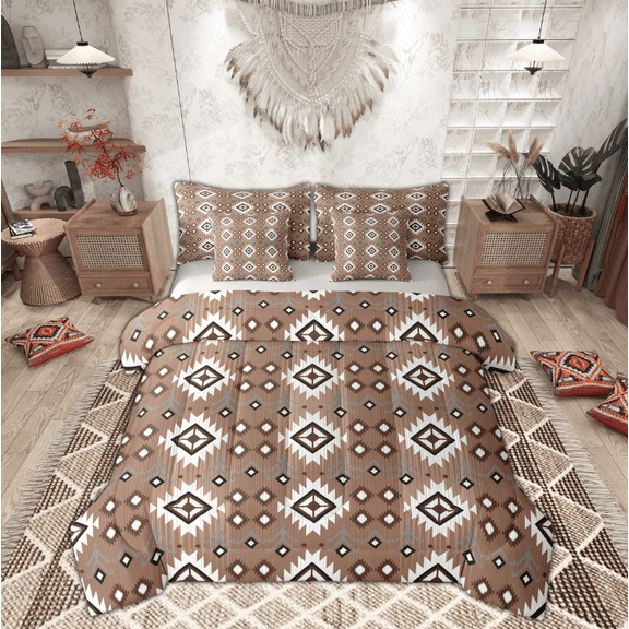 Manfei Hippie Geometric Aztec Bedding Comforter Set 7pcs, Tribal Western Bohemian Queen Bedding Sets, Mandala Theme Reversible Queen Sheet Sets, Microfiber Bedroom Decor