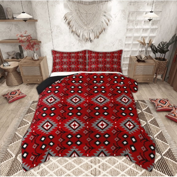 Manfei Hippie Geometric Aztec Bedding Comforter Set, Tribal Western Bohemian Twin Comforter Sets, Mandala Theme Reversible Bedding Set, Breathable Home Decor, 2 Pieces