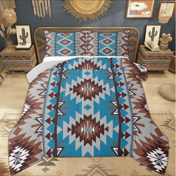 Manfei Hippie Geometric Aztec Bedding Comforter Set, Tribal Western Bohemian Twin Comforter Sets, Mandala Theme Reversible Bedding Set, Lightweight Room Decor, 2pcs