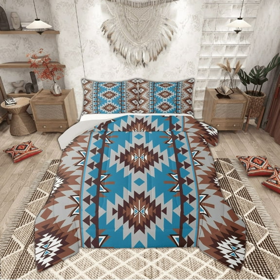 Manfei Hippie Geometric Aztec Bedding Comforter Set, Tribal Western Bohemian Twin Comforter Sets, Mandala Theme Reversible Bedding Set, Lightweight Room Decor, 2pcs
