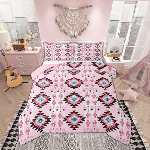 Manfei Hippie Geometric Aztec Bedding Comforter Set, Tribal Western Bohemian Twin Comforter Sets, Mandala Theme Reversible Bedding Set, Microfiber Bedroom Decor, 2-Piece