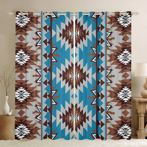 Manfei Hippie Geometric Aztec Black Out Curtains, Tribal Western Bohemian Curtains Pack of 2 (42x63 Each), Mandala Theme Bedroom Curtains, Curtains and Drapes Room Decor