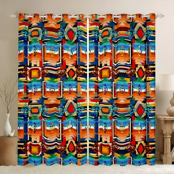 Manfei Hippie Geometric Aztec Curtains Pack of 2 (42x84 Each), Tribal Western Bohemian Curtains Blackout, Mandala Theme Bedroom Curtains, Curtains and Drapes Room Decor
