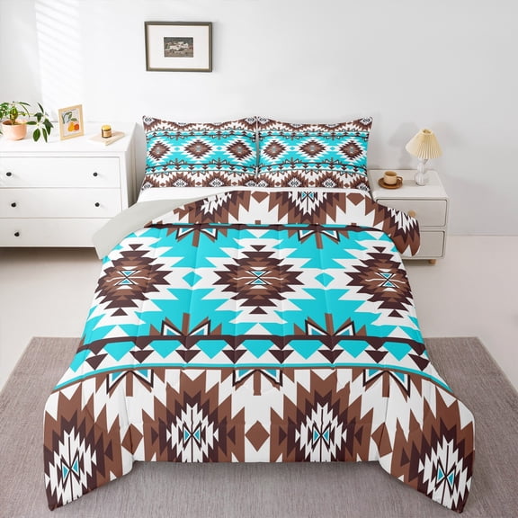 Manfei Hippie Geometric Aztec Queen Comforter Set, Tribal Western Bohemian Bedding Sets, Mandala Theme Reversible Bedding Comforter Set, Breathable Home Decor, 3 Pieces