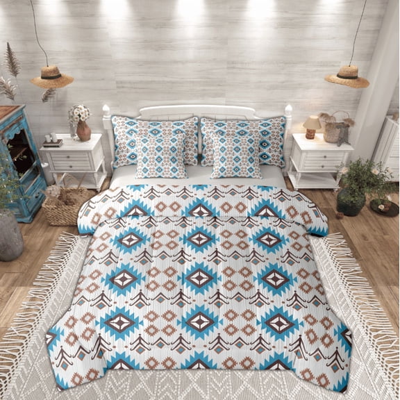 Manfei Hippie Geometric Aztec Twin Bedding Sets 7-Piece, Tribal Western Bohemian Bedding Comforter Set, Mandala Theme Reversible Sheet Sets, Luxury Bedroom Decor