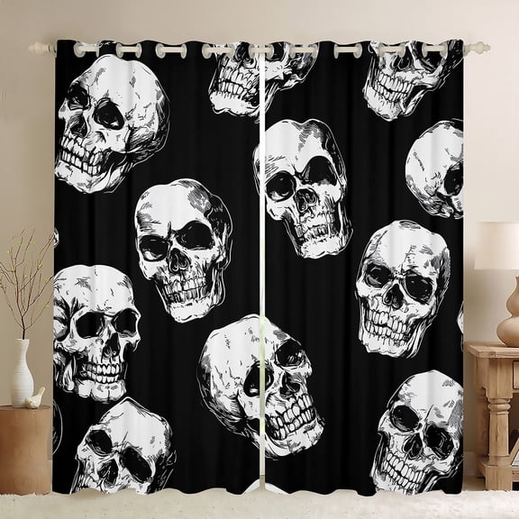 Manfei Hippie Sugar Skull Curtains Pack of 2 (42x84 Each), Gothic Skeleton Curtains Blackout, Happy Halloween Living Room Curtains, Luxury Room Decor