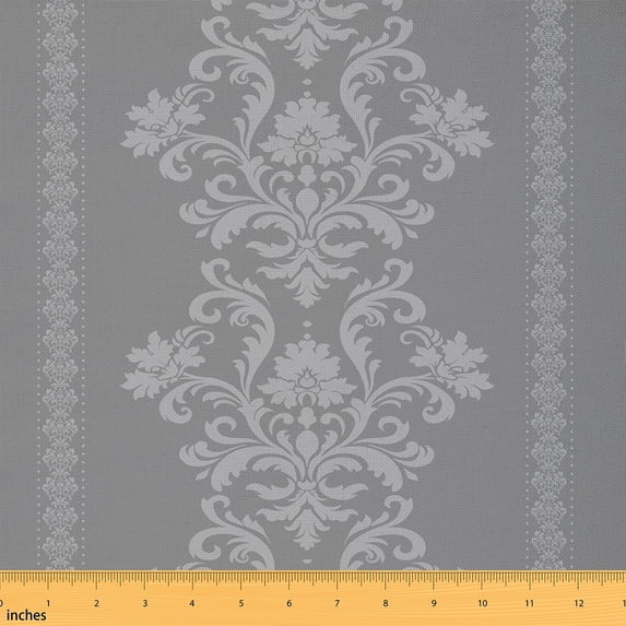 Manfei Hippie Victorian Damask Sewing & Crafting Fabric (3 Yards), Baroque Boho Floral Home Decor Fabric by the Yard, Gray DIY Fabric
