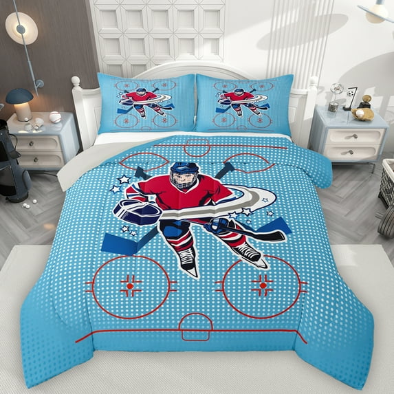 Manfei Hockey Lovers Bedding Comforter Set,Ball Sport Game Twin Comforter Sets,Geometric Polka Dots Bedding Set For Men Women,Breathable Home Decor Reversible,2 Pieces