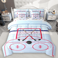 thumbnail image 1 of Manfei Hockey Print Bedding Comforter Set 7pcs, Blue Red Ice Hockey Rink King Bedding Sets, Sports Bed Sheets, Microfiber Bedroom Decor, 1 of 8