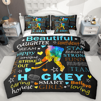 Manfei Hockey Twin Bedding Sets 7pcs for Girls, Sports Theme Bedding Comforter Set, Black Sheet Sets, Luxury Bedroom Decor