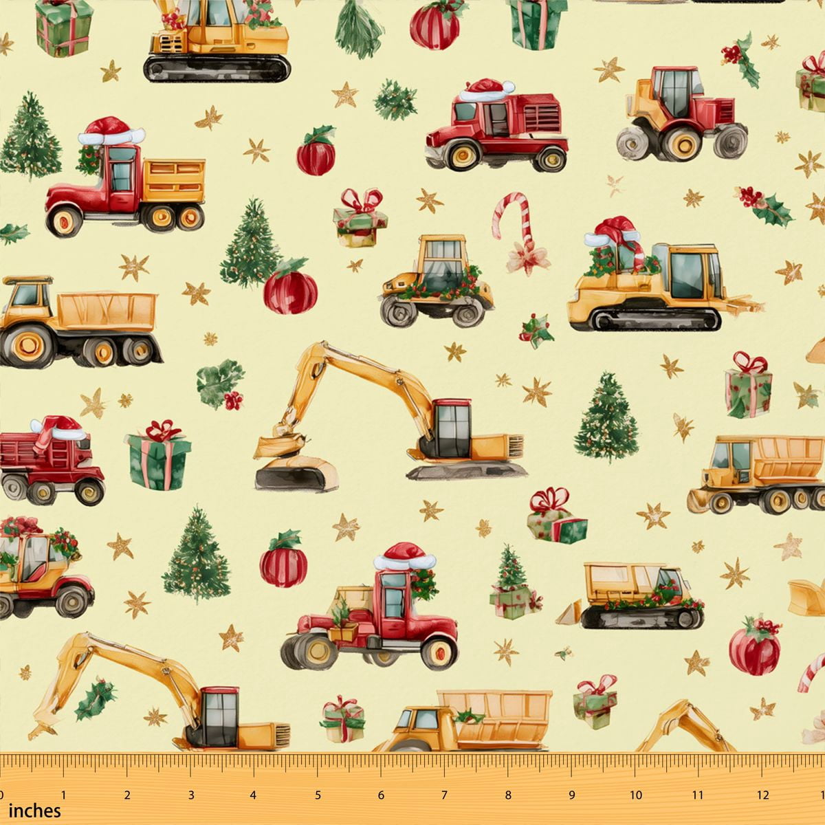 Manfei Holiday Construction Truck Fabric by the Yard 3 Yards, Christmas ...