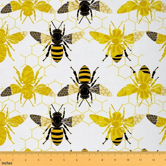 Manfei Honey Bee Sewing & Crafting Fabric (2 Yards), Wild Animal Home Decor Fabric by the Yard, Geometric Hexagon DIY Fabric