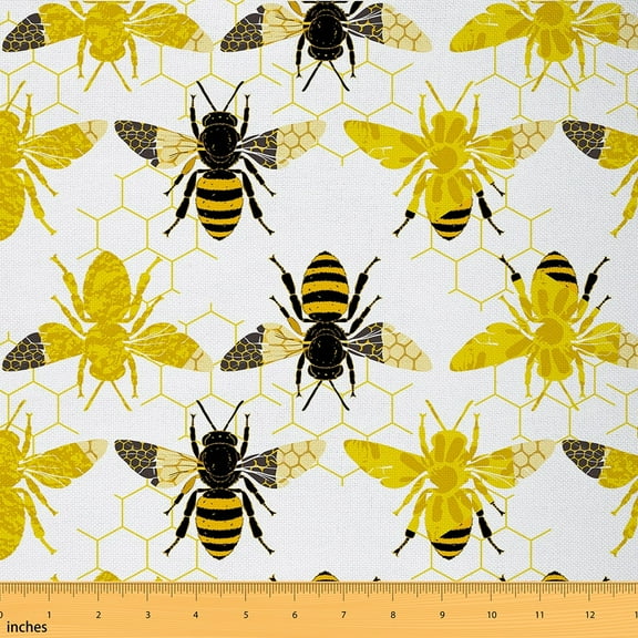 Manfei Honey Bee Sewing & Crafting Fabric (5 Yards), Wild Animal Home Decor Fabric by the Yard, Geometric Hexagon DIY Fabric