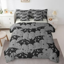 Manfei Horror Bat 7-Piece Twin Bedding Sets,Halloween Theme Bedding Comforter Set,Gray Black Sheet Sets For Teens Boys,Super Cozy Room Decor Reversible