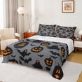 thumbnail image 1 of Manfei Horror Pumpkin Child Twin Sheet Sets, Gothic Bat Ghost Print Twin Fitted Sheet, Sugar Halloween Flat Sheet, Lightweight Room Decor, 3-Piece, 1 of 7