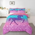 thumbnail image 1 of Manfei Horse Slihouette Queen Comforter Set,Chic Glitter Print Bedding Sets,Gradient Pink Blue Bedding Comforter Set For Girls,Microfiber Bedroom Decor Reversible,3pcs, 1 of 8