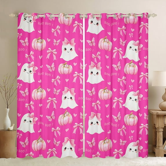 Manfei Hot Pink Bowknot Curtains Pack of 2 (38x45), Kawaii Ghost Pumpkin Black Out Curtains, Cute Gothic Blackout Curtains for Bedroom, Window Curtains Bedroom Decor