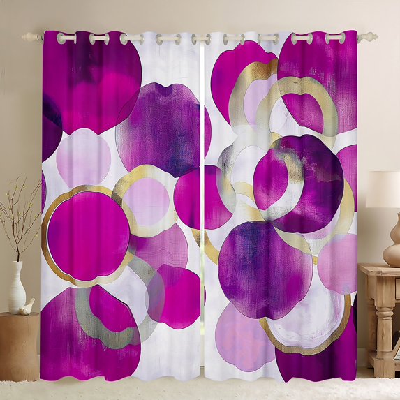 Manfei Hot Pink Gold Circle Curtains Pack of 2 (42x84 Each), Modern Abstract Art Curtains Blackout, Geometric Minimalist Bedroom Curtains, Luxurious Home Decor