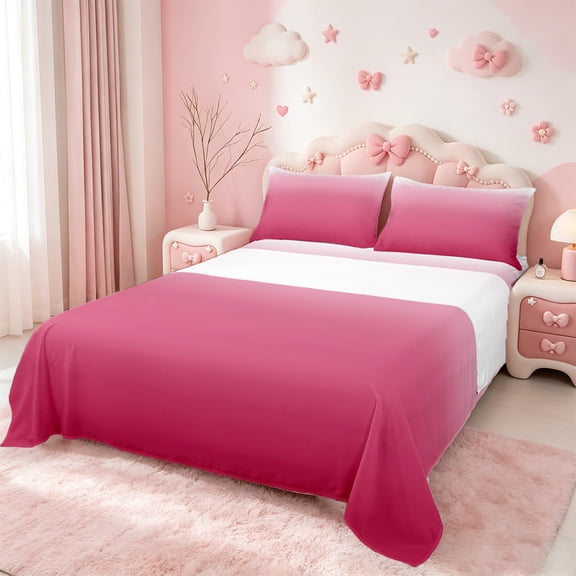 Manfei Hotpink Twin Sheet Sets,White Gradient Bedding Twin Size,Modern Abstract Art Bed Sheets Set Twin Size,Ultra Soft Room Decorative,3 Pieces