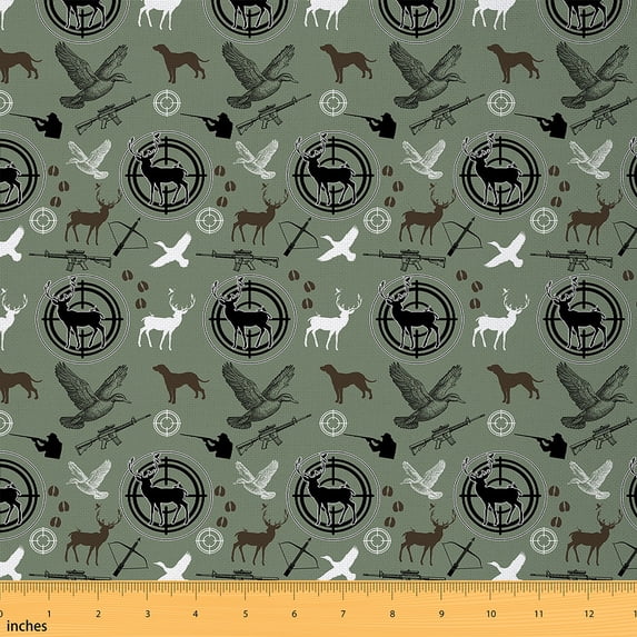 Manfei Hunter Hunting Fabric by the Yard (5 Yards), Mallard Duck Dog Moose Decorative Fabric by the Yard, Green Black White DIY Fabric