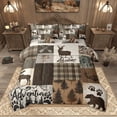 thumbnail image 1 of Manfei Hunting Moose Bear Bedding Comforter Set, Brown Green Rustic Plaid Full Bedding Set, Nature Adventure Theme Fitted Sheet Flat Sheet, Luxury Bedroom Decor Reversible 7 Pieces, 1 of 8