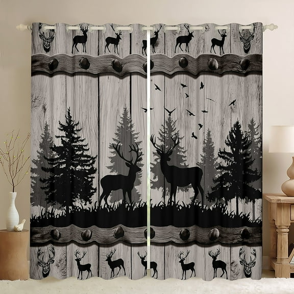 Manfei Hunting Moose Black Out Curtains, Gray Farmhouse Barn Door Curtains Pack of 2 (42x63 Each), Woodland Wildlife Animal Bedroom Curtains, Luxurious Home Decor