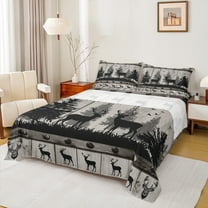 Manfei Hunting Moose Twin Sheet Sets 3pcs, Gray Farmhouse Barn Door Twin Fitted Sheet, Woodland Wildlife Animal Flat Sheet, Ultra Soft Home Decor