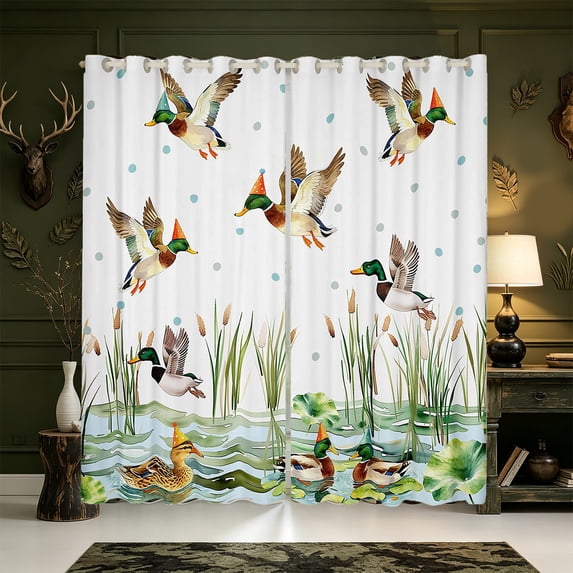 Manfei Hunting Themed Duck Blackout Curtains Set of 2 (38x54 Each),Rustic Waterfowl Living Room Curtains