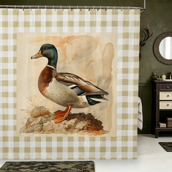 Manfei Hunting Themed Duck Shower Curtain 72Wx72L,Farmhouse Animal Bathroom Curtain