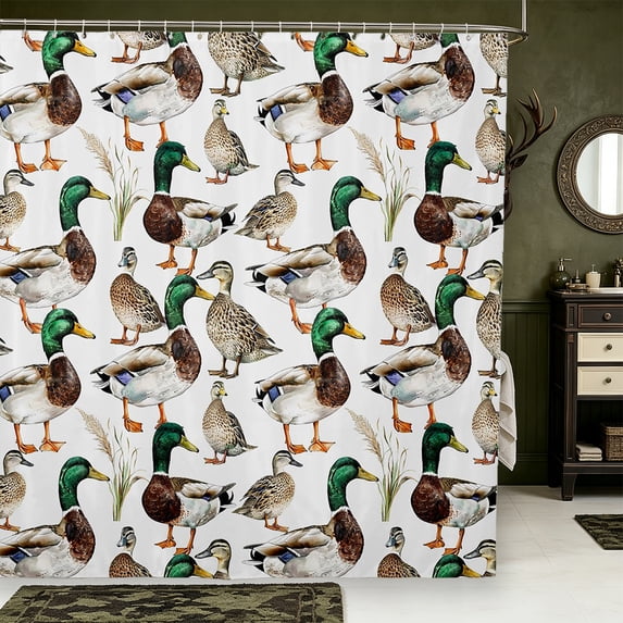 Manfei Hunting Themed Duck Shower Curtain 72Wx84L,Rustic Cabin Bathroom Shower Curtain