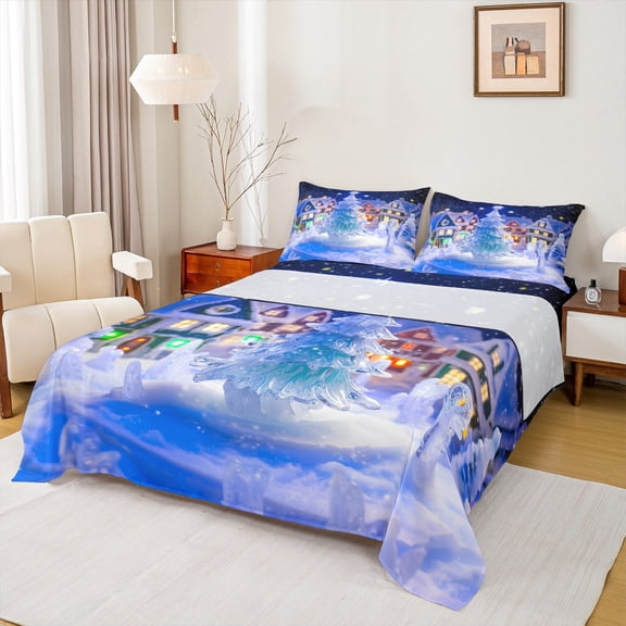 Manfei Ice Christmas Tree 4-Piece Queen Sheet Set - Rustic Cabin/Teens