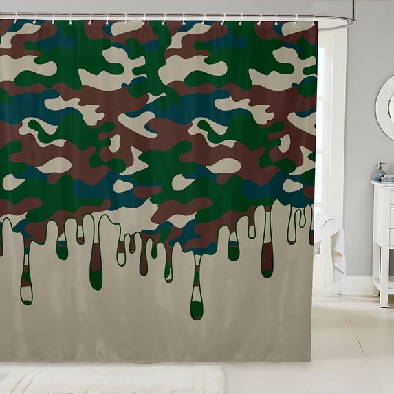 Manfei Ice Cream Camo Drip Shower Curtain 72Wx72L, Countryside Abstract Shower Curtain 72Wx72L, Gray Green