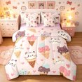 thumbnail image 1 of Manfei Ice Cream Cat Twin Bedding, Cartoon Love Heart Bedding Comforter Set, Pink, Pink Reversible, 7pcs, 1 of 6