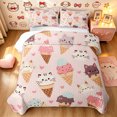 thumbnail image 1 of Manfei Ice Cream Cat Twin Quilt Set, Cartoon Love Heart Twin Coverlet Set, Pink, 2pcs, 1 Bedspread and 1 Pillowcase, 1 of 7