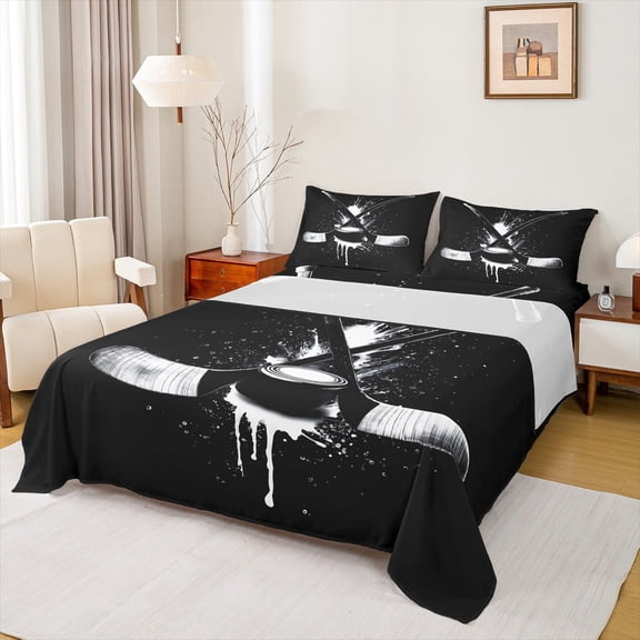Manfei Ice Hockey Full Size Sheets,Kids Game Gaming Bed Sheets,Kids Hockey Sheet Sets For Teens,Breathable Bedroom Decoration,4pcs