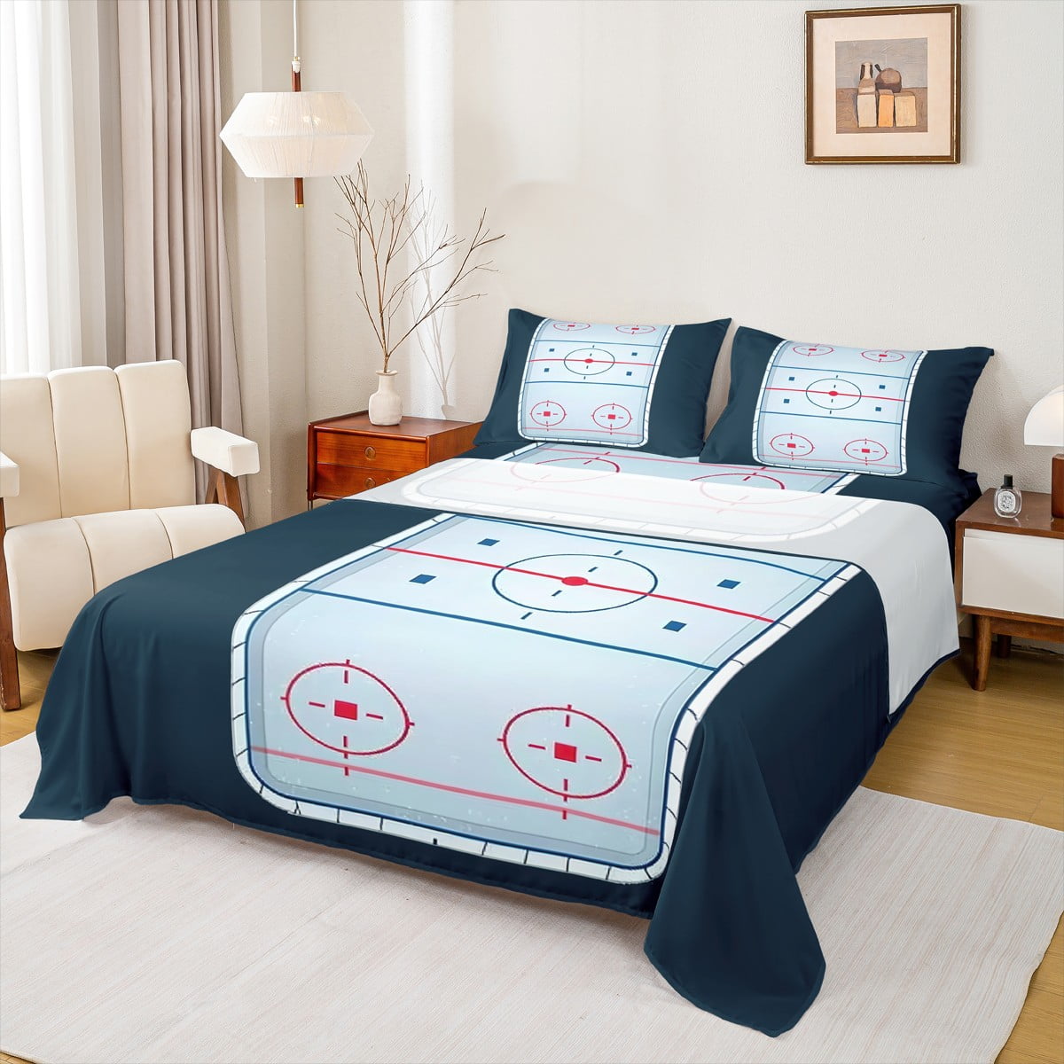 Manfei Ice Hockey Rink Bed Sheets,Ball Sport King Sheets,Light Blue ...