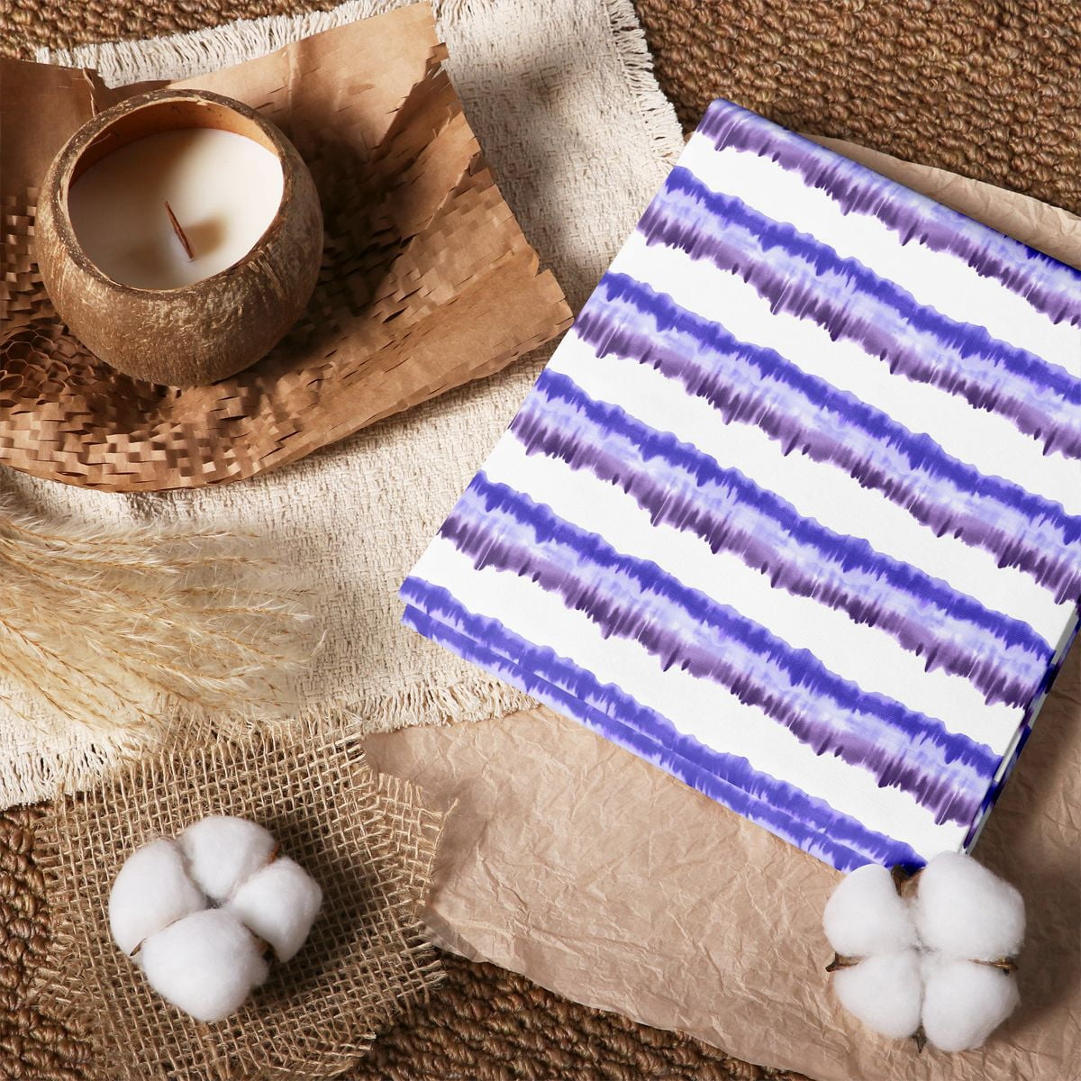 Manfei Indigo Tie Dye Stripe 100% Cotton Fabric 5 Yards, Violet Wash ...