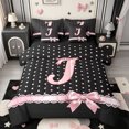 thumbnail image 1 of Manfei Initial Alphabet J Pattern 7-Piece Twin Bedding,Coquette Bowknot Bedding Comforter Set,Black Reversible, 1 of 7