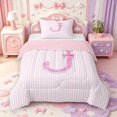 thumbnail image 1 of Manfei Initial Alphabet J Pattern Twin Comforter Sets,Linear Geometric Print Bedding Set,Pink Reversible,2-Piece,1 Comforter and 1 Pillowcase, 1 of 7
