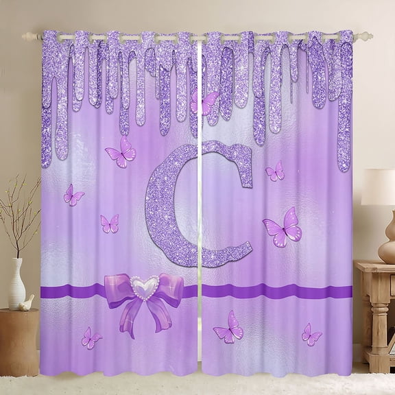Manfei Initial Butterfly C Blackout Curtains Set of 2 (52x84 Each) for Female Men Women,Bling Glitter Splash Window Curtains,Dreamy Princess Curtains and Drapes,Microfiber Bedroom Decor