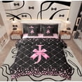 thumbnail image 1 of Manfei Initial J Letter Bedding Comforter Set 7 Pieces for Girls, Cartoon Stripes Bow-tie Full Bedding Set, Princess Bow Reversible Fitted Sheet Flat Sheet, Lightweight Room Decor, 1 of 7